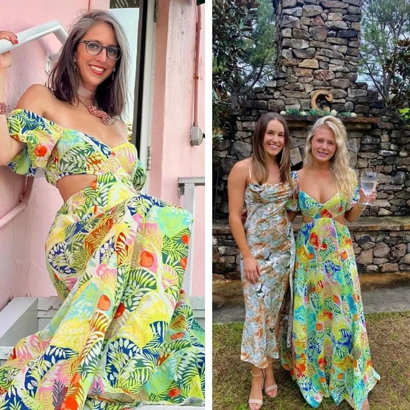 Staud Coliseum Tropical Printed Linen Cutout Maxi Dress Size 2 - Picture 2 of 12